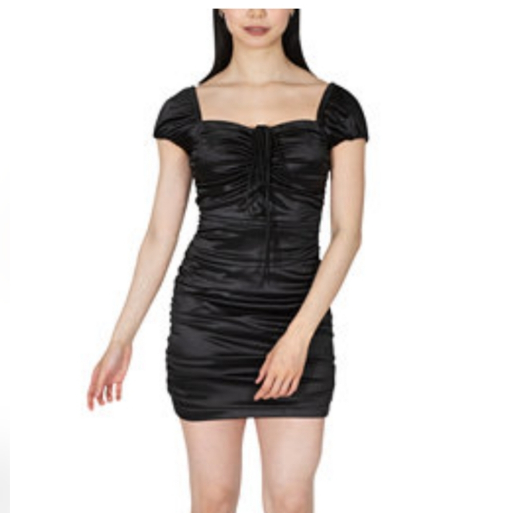 Chic Black Ruched Mini Dress